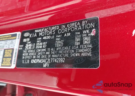 2020 Kia Sportage Lx z USA, uszkodzony, nr VIN KNDPM3AC2L7742392